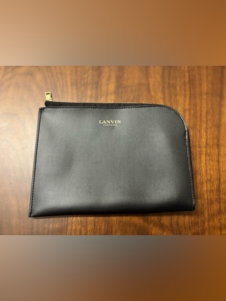 Lanvin Black Faux Leather Zip Pouch Clutch Travel Case Euc